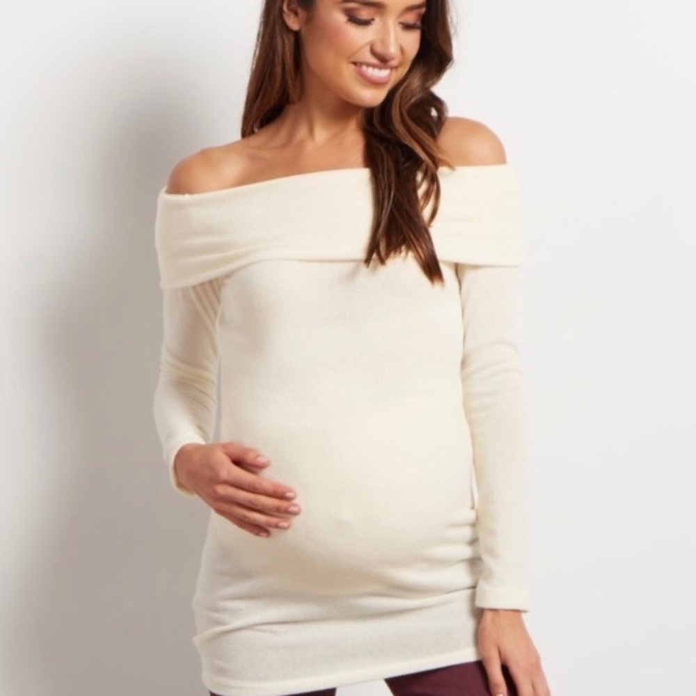 Pink Blush Maternity Sweater (Off The Shoulder)